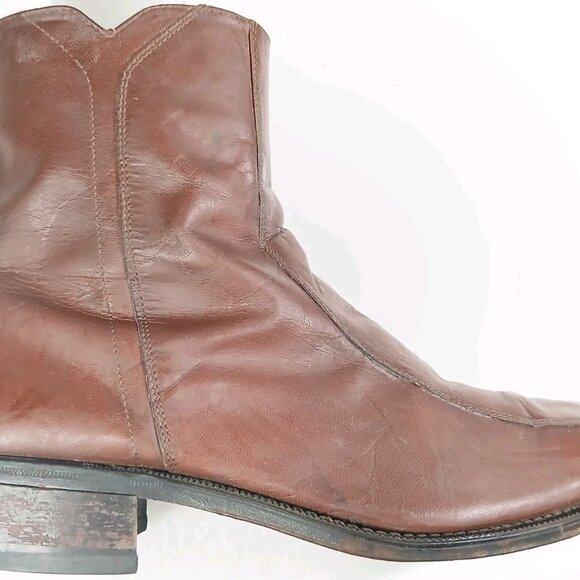 Florsheim Brown Leather Zip-Up Ankle Dress Boots Mens 11 Vintage Good Cond - Picture 15 of 16